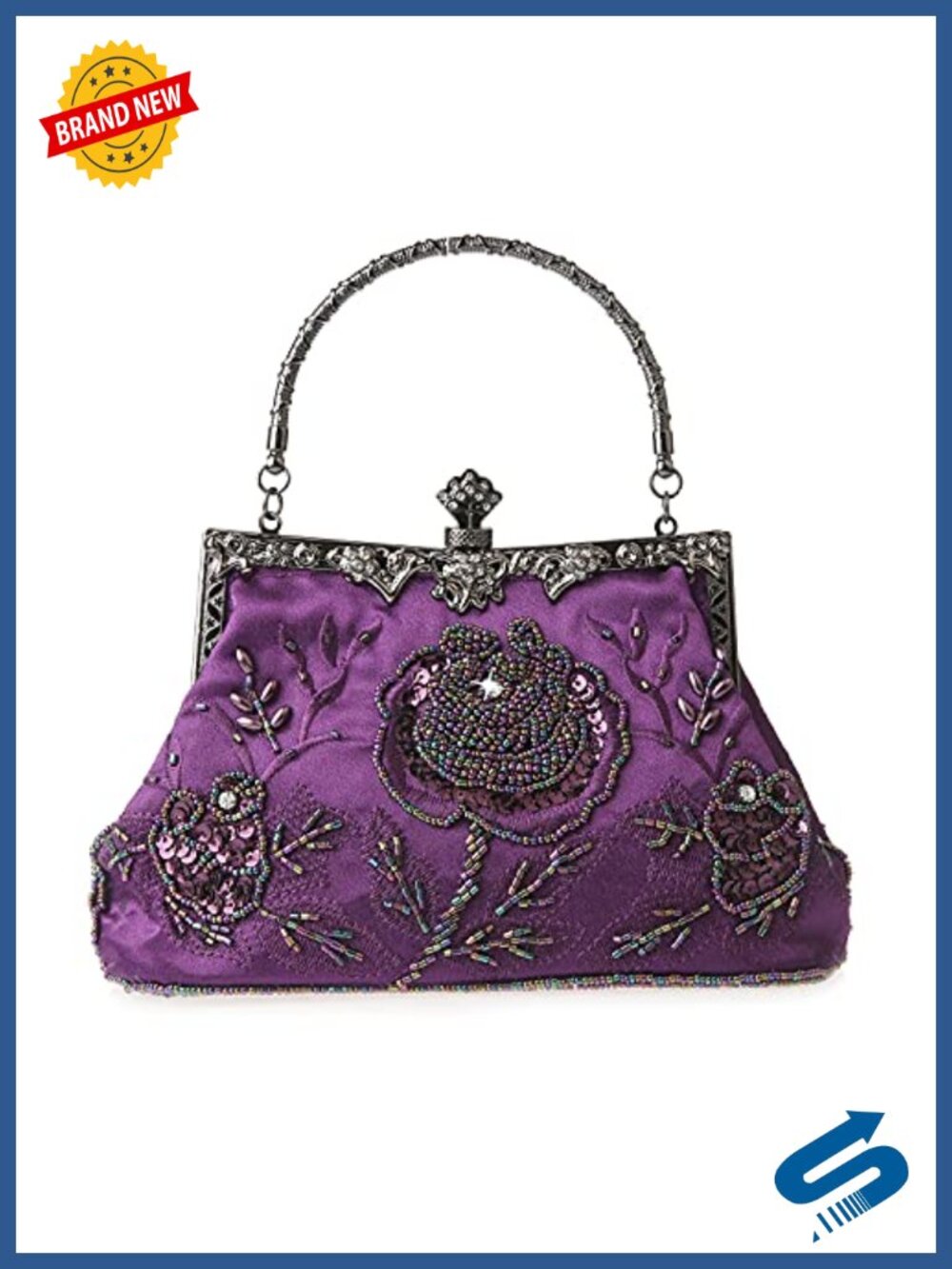 Vintage Floral Beaded Sequin Evening Clutch Crossbody Bag